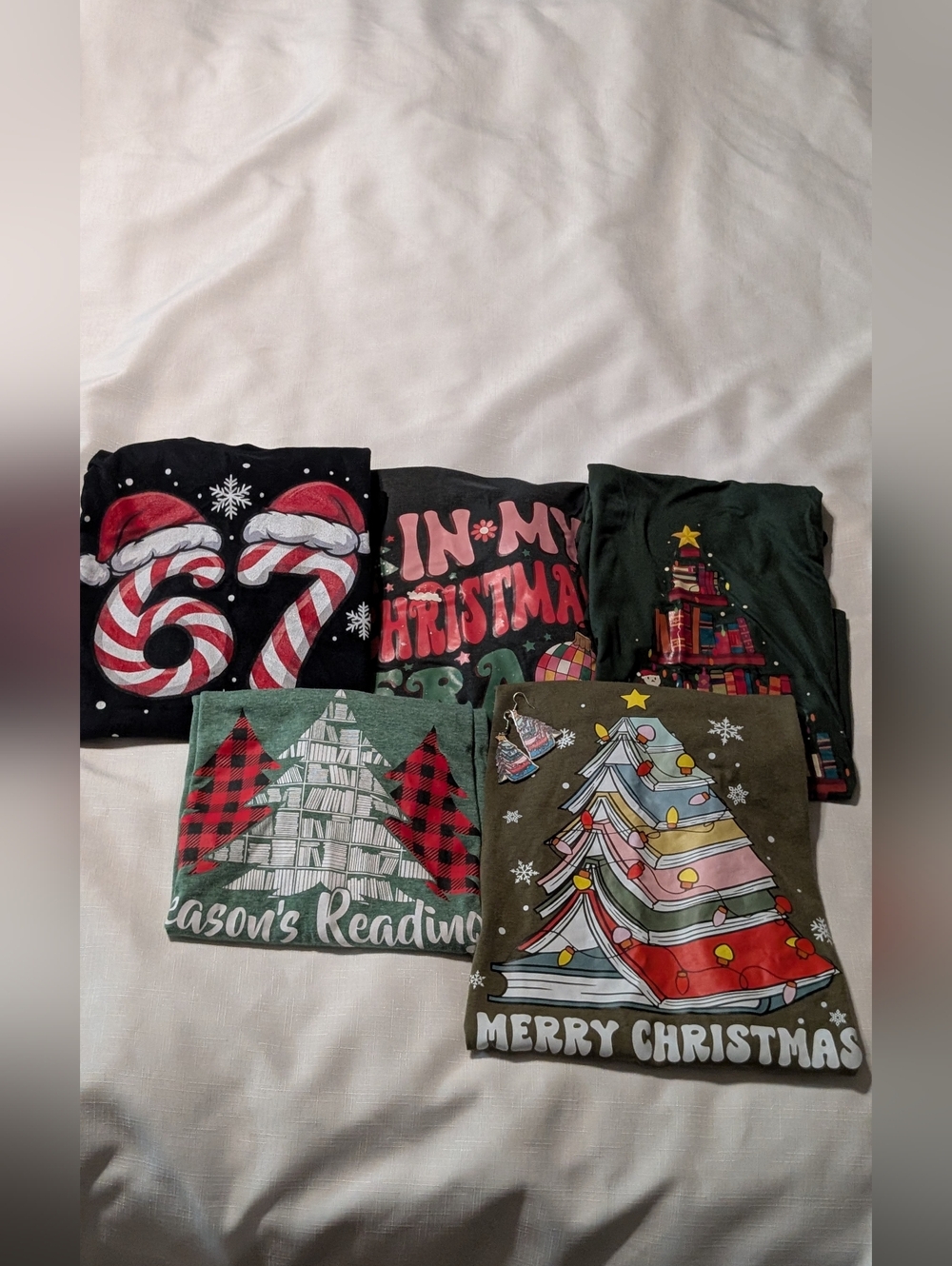 Teacher Christmas Tee Bundle (5) + Earrings | Size S/M | Book Lover